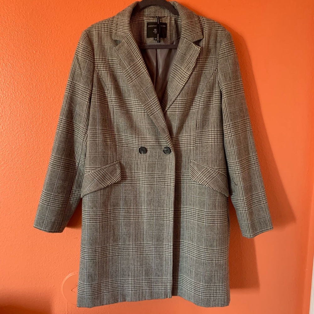Pea coat/ winter coat with beautiful plaid detail
